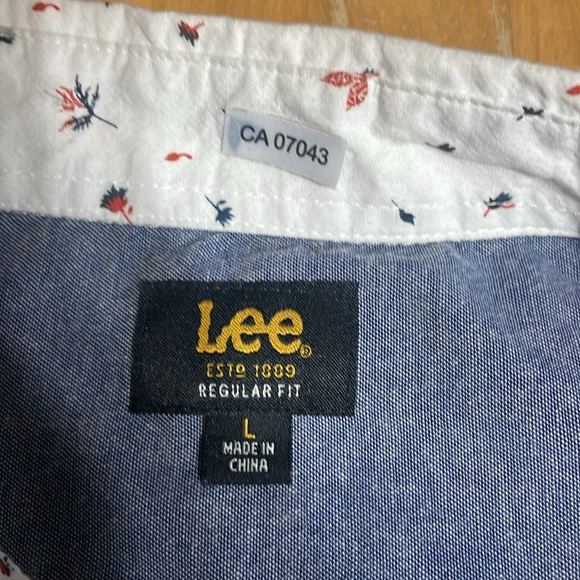 Men's Lee Button Down White Leaf Pattern Long Sleeve Shirt Size Large - Picture 4 of 6